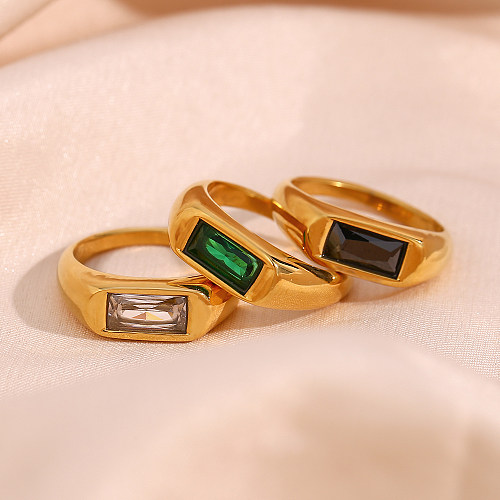 Fashion Square Stainless Steel Plating Inlay Zircon Rings 1 Piece