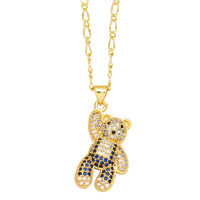 Cute Fashion Sweet Bear Copper 18K Gold Plated Zircon Necklace In Bulk