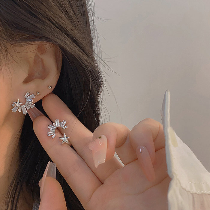 Simple Style Shiny Star Copper Plating Inlay Zircon White Gold Plated Rings Earrings