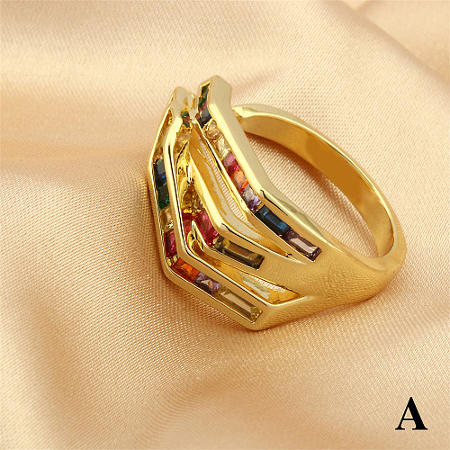 Hip-Hop Simple Style Lines Copper Plating Inlay Zircon 18K Gold Plated Open Rings