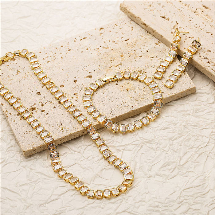 Fashion Geometric Copper Plating Zircon Bracelets Earrings Necklace