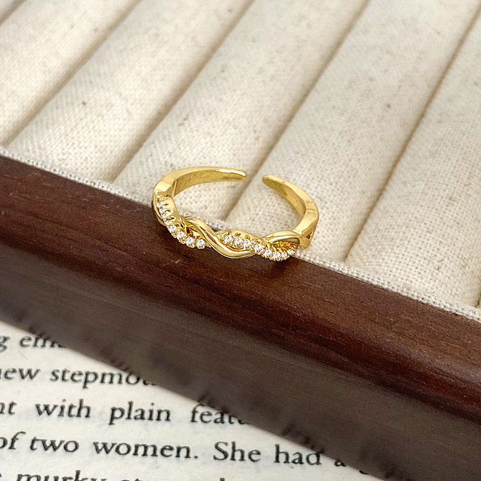 Simple Style Geometric Copper Plating Inlay Zircon Gold Plated Open Rings