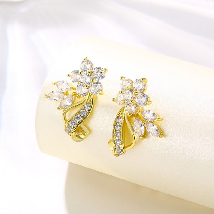 1 Pair Simple Style Flower Plating Inlay Copper Zircon Ear Studs