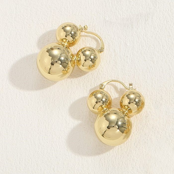 1 paire de boucles d'oreilles créoles plaquées or 14 carats, élégantes et luxueuses, Style classique, boule de cuivre
