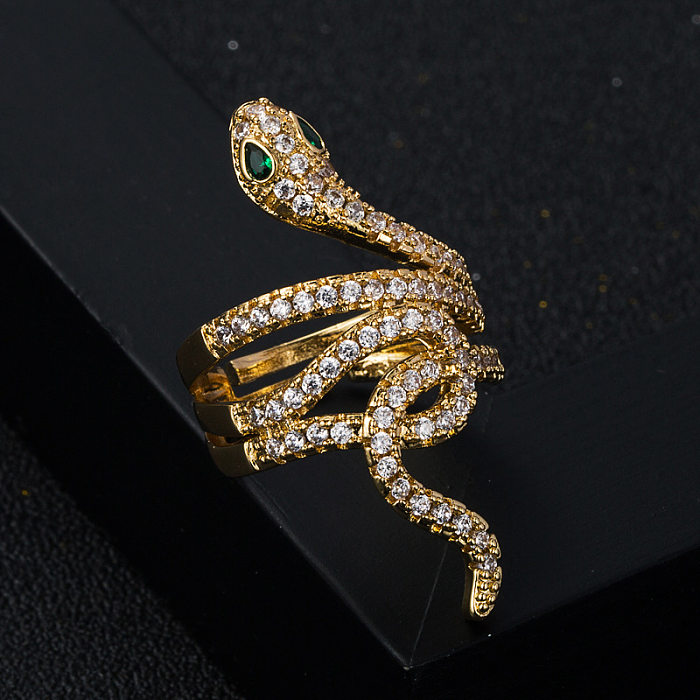 New Copper Gold-plated Micro-set Zircon Butterfly Snake Female Open Copper Ring Accessories