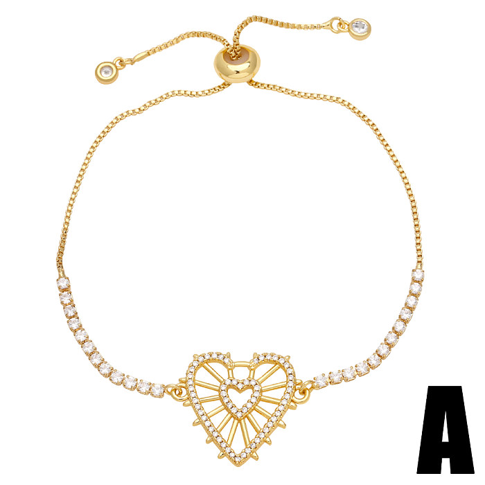 Moda estilo simples formato de coração flor borboleta revestimento de cobre incrustação zircão pulseiras banhadas a ouro 18K