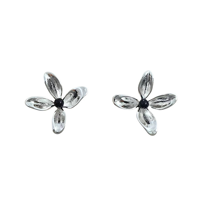 1 Pair Simple Style Flower Inlay Copper Agate Ear Studs