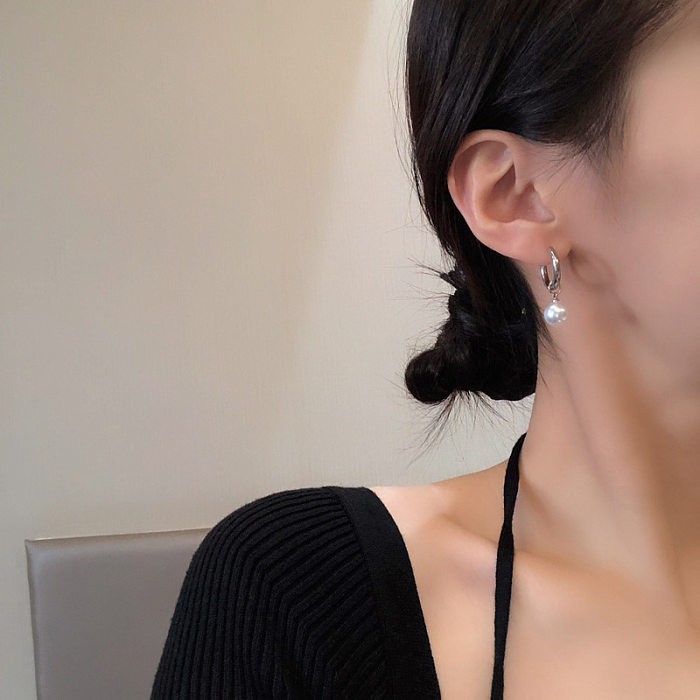 Eleganter Perlen-Persönlichkeits-einfacher schöner Tropfen-Ohrring aus Titanstahl