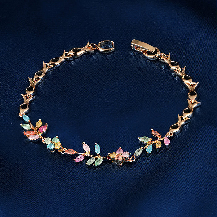 Sweet Leaves Flower Copper Plating Zircon Bracelets 1 Piece