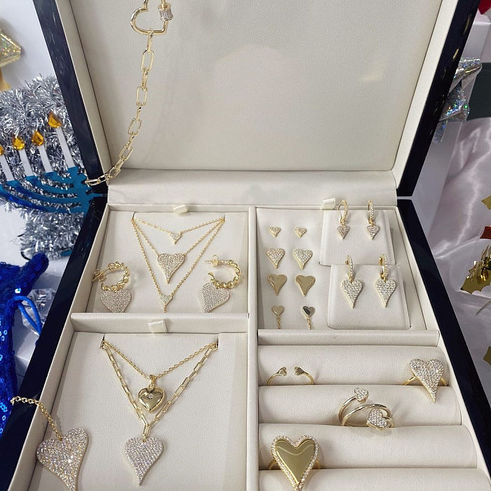 Collier en forme de cœur en Zircon incrusté, Version coréenne, pendentif en forme de cœur, plaqué cuivre, bijoux en or véritable 18 carats