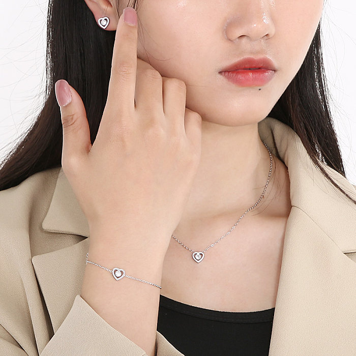 Style Simple forme de coeur titane acier placage incrustation Zircon plaqué or 18K plaqué or Rose Bracelets boucles d'oreilles collier