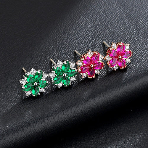 1 Pair Sweet Simple Style Flower Plating Inlay Copper Zircon Ear Clips Ear Studs