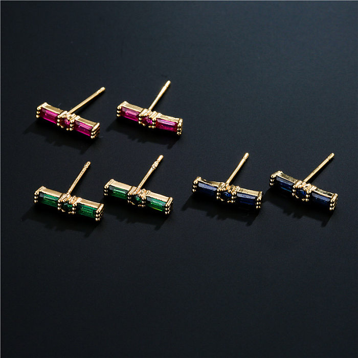Simple Three-color Zircon Geometric Copper Small Earrings