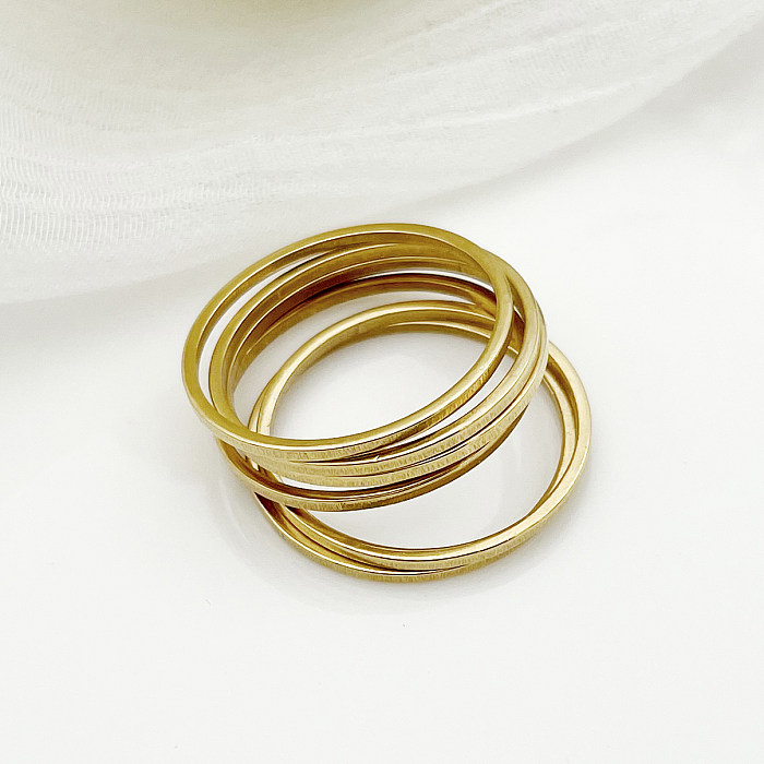Classic Style Commute Cool Style Solid Color Stainless Steel Layered Gold Plated Rings