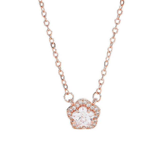 Sweet Flower Copper Inlay Zircon Pendant Necklace