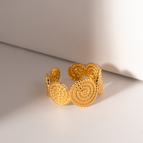 Estilo IG estilo simples espiral redonda chapeamento de aço inoxidável anéis abertos banhados a ouro 18K