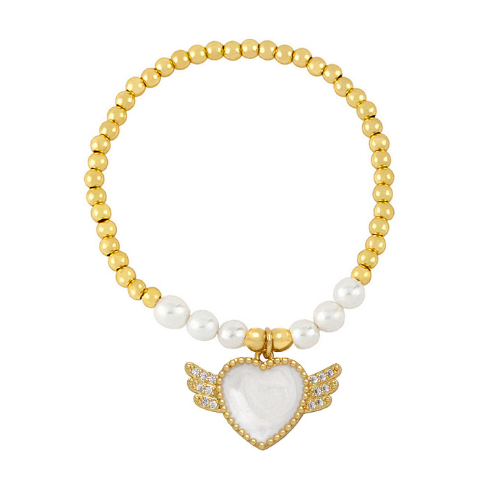 INS Style Heart Shape Wings Copper Pearl Plating Inlay Zircon Bracelets