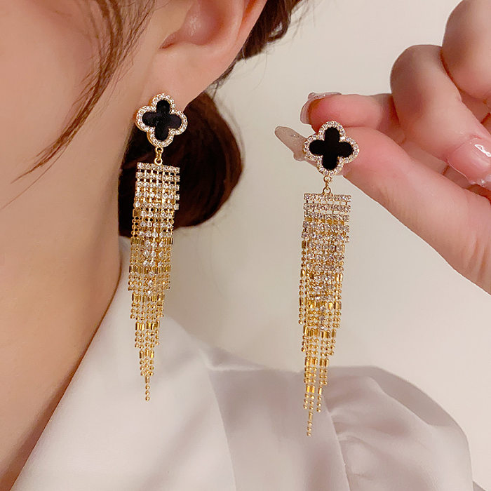 1 Pair Sweet Flower Plating Inlay Copper Zircon 14K Gold Plated Drop Earrings