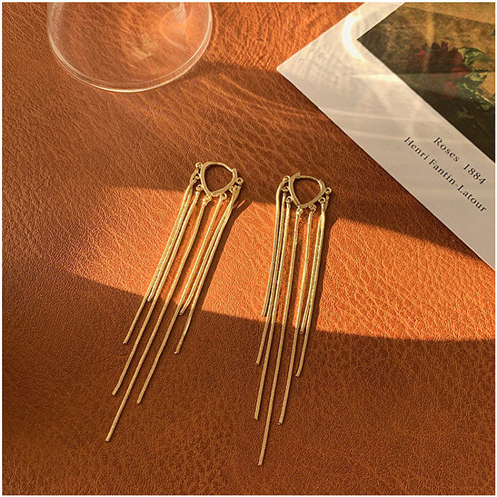 1 Pair Elegant Tassel Copper Plating White Gold Plated Drop Earrings