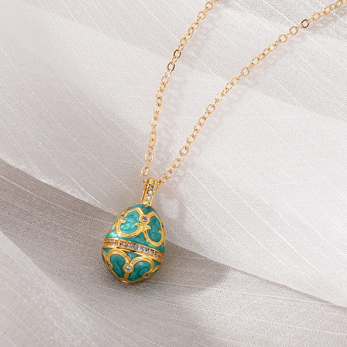 Cute Simple Style Egg Copper Inlay Zircon Pendant Necklace