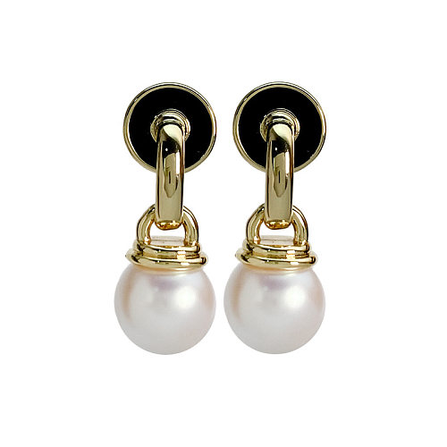 1 Pair Elegant Geometric Plating Inlay Copper Artificial Pearls Drop Earrings