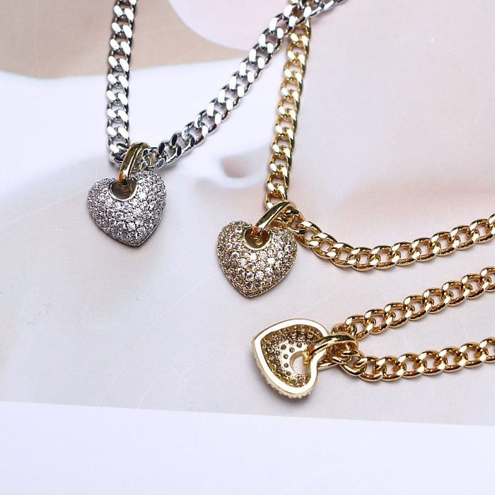 Mode Kupfer Micro-Set Zirkon Pfirsich Herz Anhänger Gold Halskette