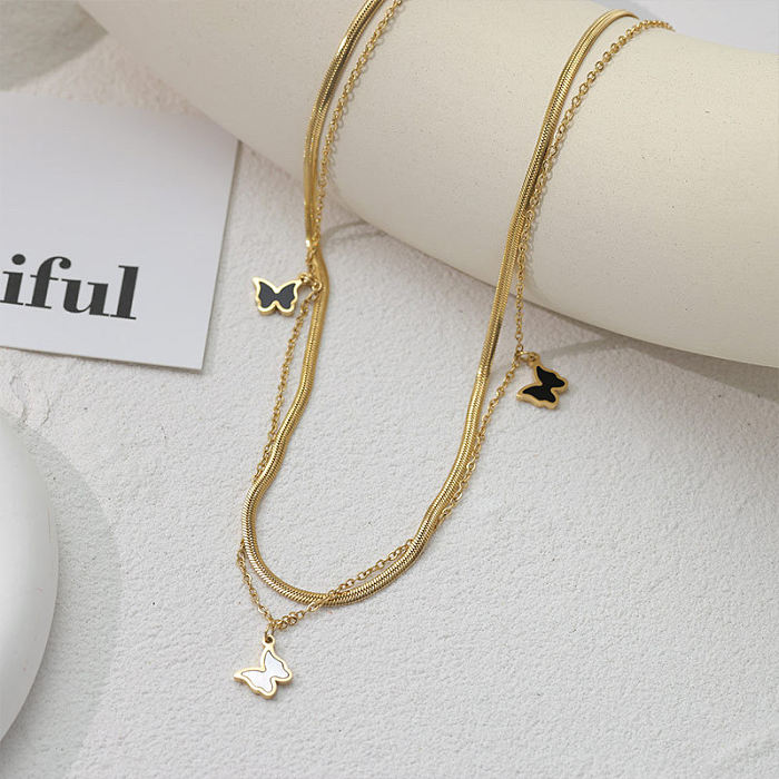 Retro Butterfly Titanium Steel Inlaid Gold Women'S Bracelets Necklace