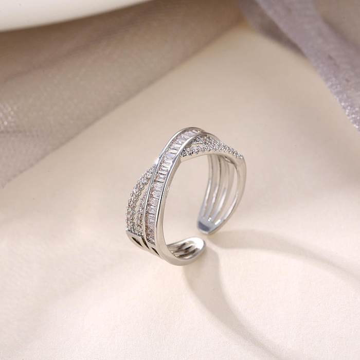 Simple Style Korean Style Geometric Copper Plating Inlay Zircon Open Rings