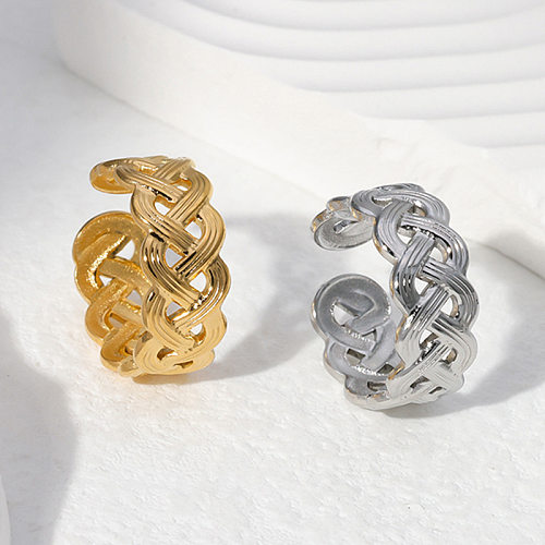 Retro Solid Color Stainless Steel Criss Cross Open Ring