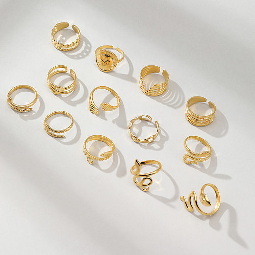 Modischer, schlichter, vergoldeter, geometrischer, offener, verstellbarer Ring aus Titanstahl