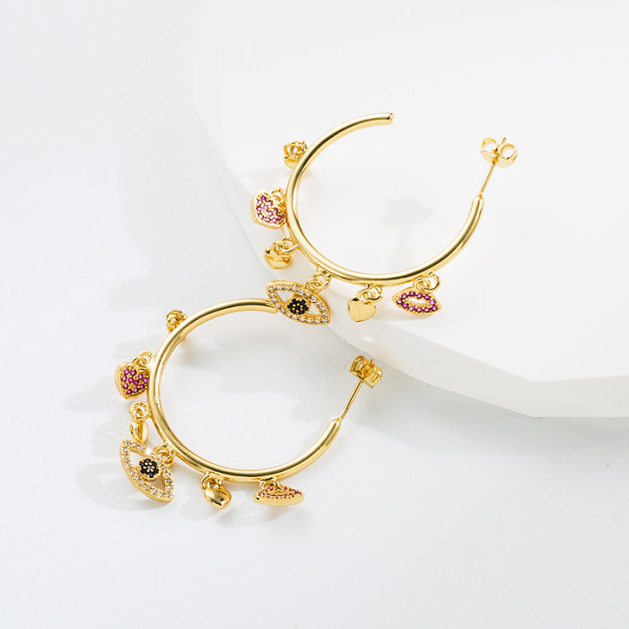 Boucles d'oreilles rétro en forme d'étoile et de cœur, en cuivre plaqué or, Zircon, 1 paire