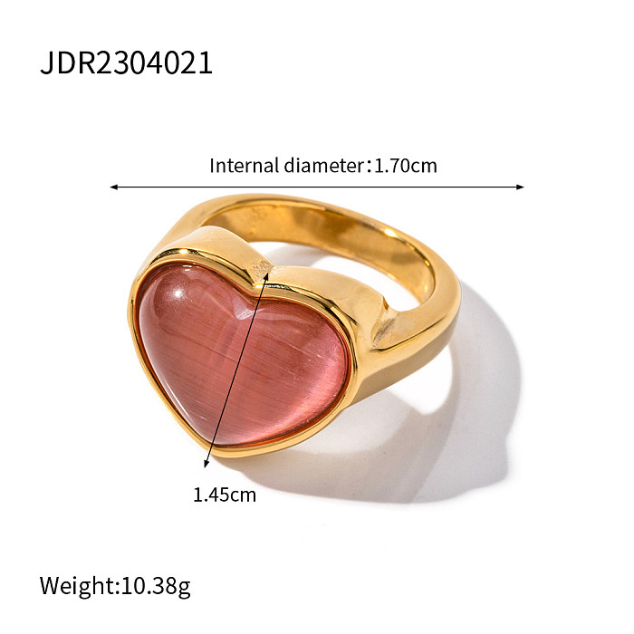 IG Style Heart Shape Stainless Steel 18K Gold Plated Opal Rings In Bulk