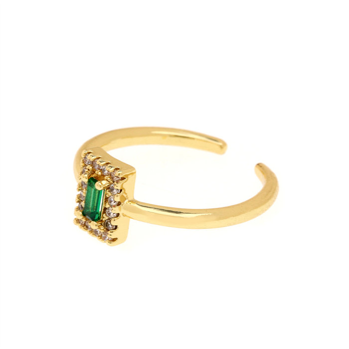 Simple Style Rectangle Copper Plating Inlay Zircon Gold Plated Open Ring