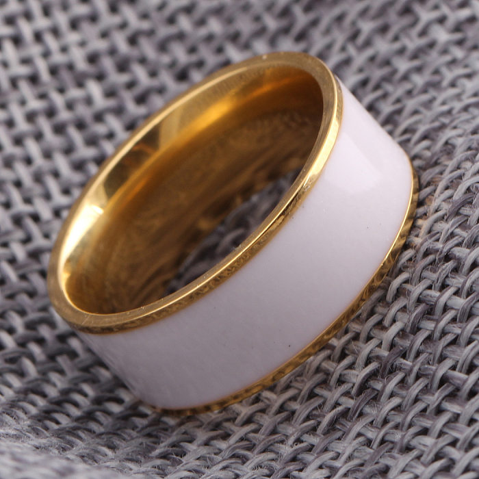 New Fashion Titanium Steel Golden White Epoxy Ring