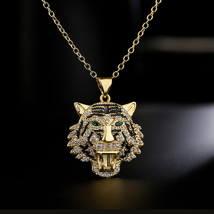 Moda Cobre 18K Chapado en oro Zircon Animal Collar Tigre Leopardo León Colgante