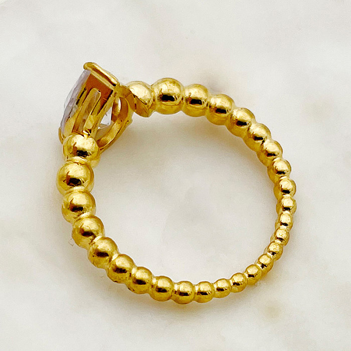 Estilo simples romântico estilo romano gotas de água chapeamento de aço inoxidável incrustação zircão anéis banhados a ouro
