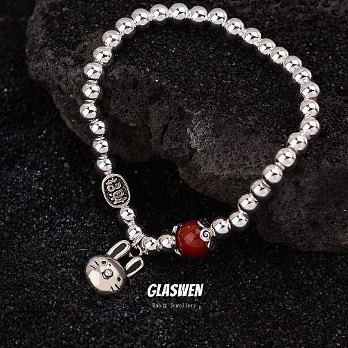 Cute Rabbit Rainbow Heart Shape Copper Beaded Plating Silver Plated Bracelets