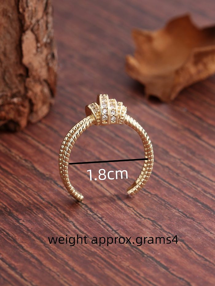 Simple Style Commute Knot Copper Plating Inlay Zircon 18K Gold Plated Open Rings
