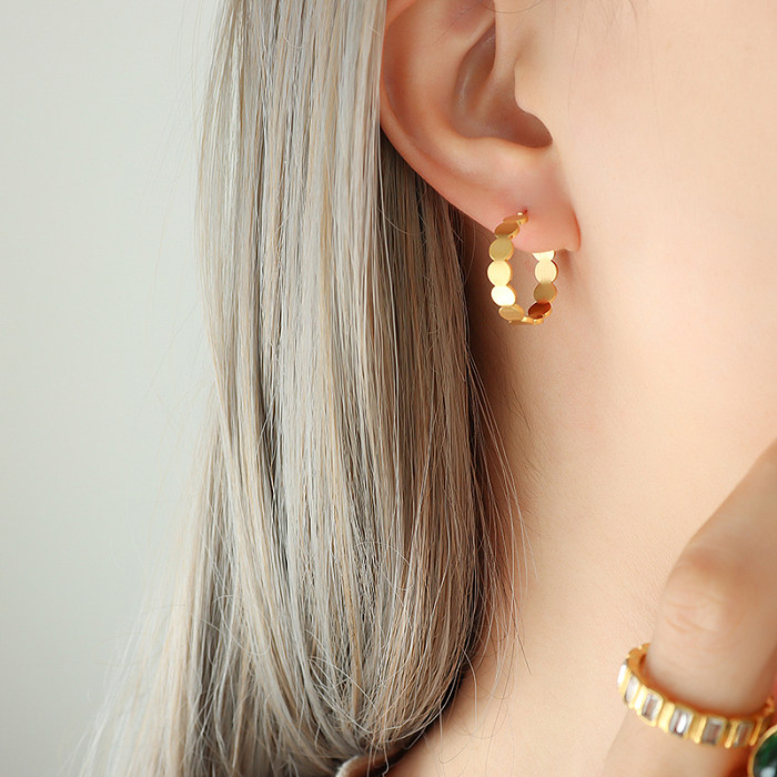 Wholesale Modern Style C Shape Titanium Steel 18K Gold Plated Bracelets Earrings