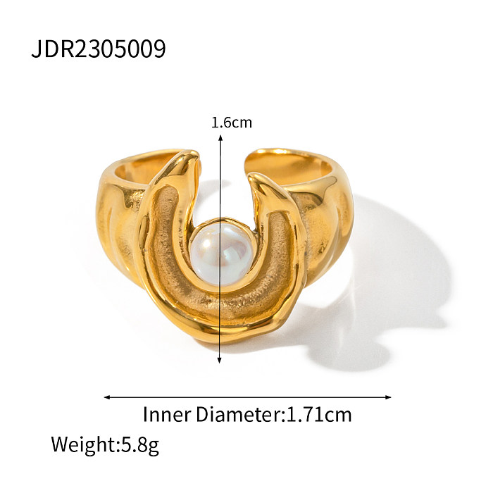 Estilo IG Estilo Simples Irregular Chapeamento de Aço Inoxidável Incrustação Pérola Banhado a Ouro 18K Anéis Brincos