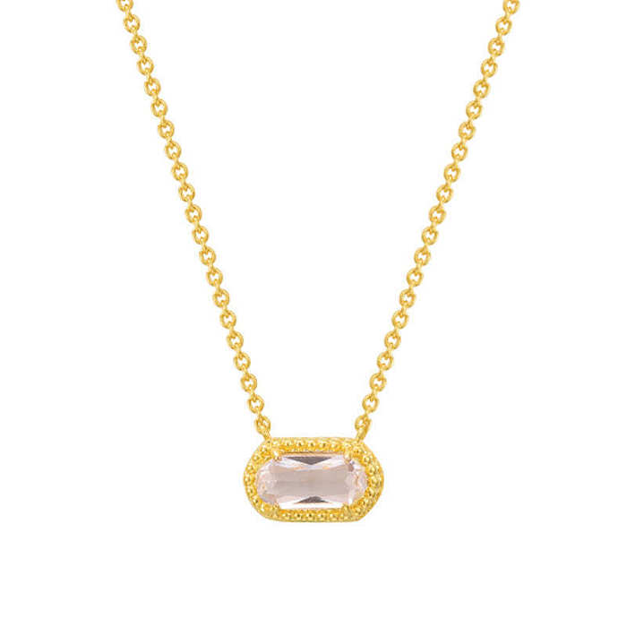 Elegant Oval Copper Plating Inlay Gem 18K Gold Plated Pendant Necklace