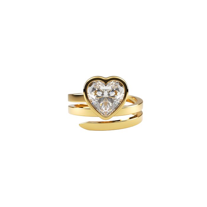 Vintage Style Heart Shape Stainless Steel Open Ring Zircon Stainless Steel Rings