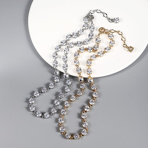 Modische runde Kupfer-eingelegte Zirkon-Halskette, 1 Stück