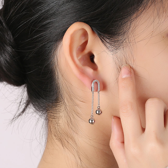 1 paire de boucles d'oreilles pendantes en cuivre et Zircon, Style Simple, en forme de U, incrustation de pampilles