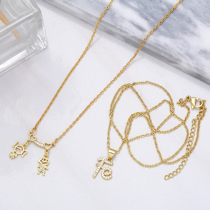 Simple Boy Girl Heart Pendant Copper Gold-plated Inlaid Zircon Necklace