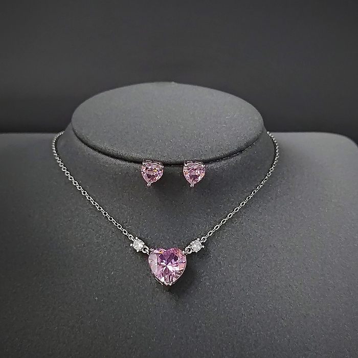 1 conjunto de joias de zircão com incrustações de cobre em formato de coração da moda