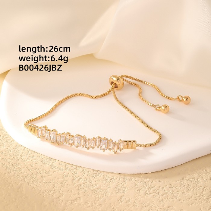 Simple Style Geometric Copper Plating Inlay Zircon Drawstring Bracelets