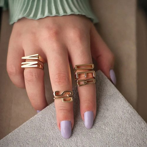 Simple Style Letter Copper Plating Gold Plated Open Ring