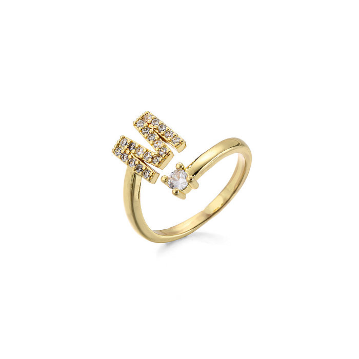Venta al por mayor, nueva joyería de anillo abierto de cobre con circonita y letras con microincrustaciones