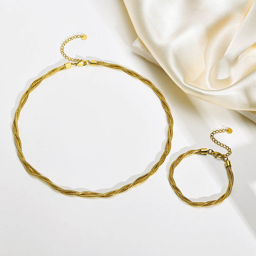 Colar de pulseiras banhado a ouro com chapeamento de aço inoxidável torcido estilo simples